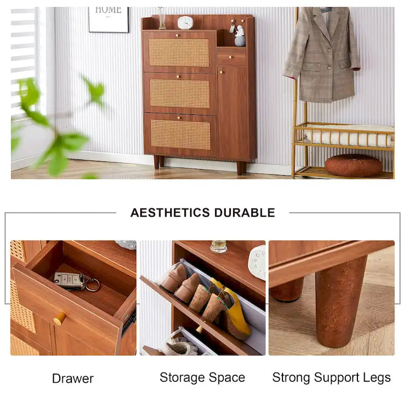 Armadietto moderno minimalista, scarpiera giapponese in rattan, armadietto da letto, piccolo mobile per la casa