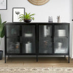 Credenza da cucina a 4 ante in vetro temperato con 4 ante in vetro, ripiano regolabile e piedini antiribaltamento, antipolvere, con vetro scanalato