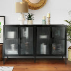 Credenza da cucina a 4 ante in vetro temperato con 4 ante in vetro, ripiano regolabile e piedini antiribaltamento, antipolvere, con vetro scanalato