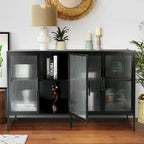 Credenza da cucina a 4 ante in vetro temperato con 4 ante in vetro, ripiano regolabile e piedini antiribaltamento, antipolvere, con vetro scanalato