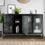 Credenza da cucina a 4 ante in vetro temperato con 4 ante in vetro, ripiano regolabile e piedini antiribaltamento, antipolvere, con vetro scanalato