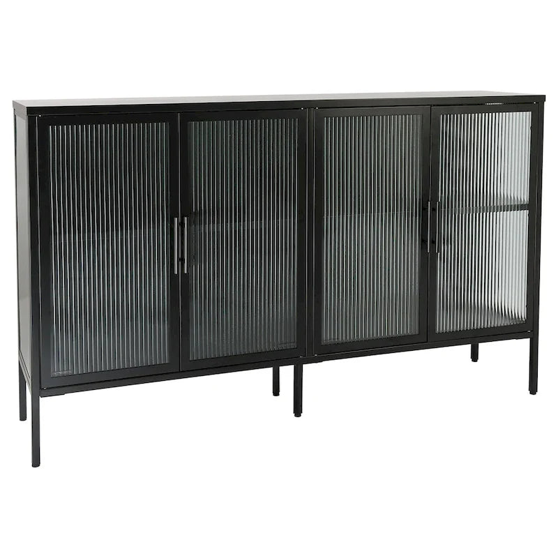 Credenza da cucina a 4 ante in vetro temperato con 4 ante in vetro, ripiano regolabile e piedini antiribaltamento, antipolvere, con vetro scanalato