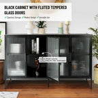Credenza da cucina a 4 ante in vetro temperato con 4 ante in vetro, ripiano regolabile e piedini antiribaltamento, antipolvere, con vetro scanalato