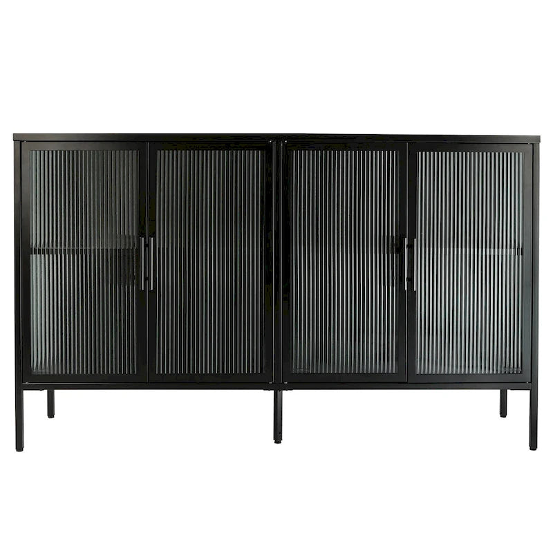 Credenza da cucina a 4 ante in vetro temperato con 4 ante in vetro, ripiano regolabile e piedini antiribaltamento, antipolvere, con vetro scanalato