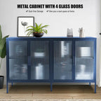 Credenza da cucina a 4 ante in vetro temperato con 4 ante in vetro, ripiano regolabile e piedini antiribaltamento, antipolvere, con vetro scanalato