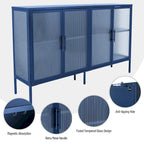 Credenza da cucina a 4 ante in vetro temperato con 4 ante in vetro, ripiano regolabile e piedini antiribaltamento, antipolvere, con vetro scanalato
