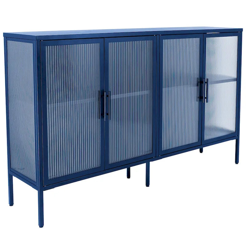 Credenza da cucina a 4 ante in vetro temperato con 4 ante in vetro, ripiano regolabile e piedini antiribaltamento, antipolvere, con vetro scanalato