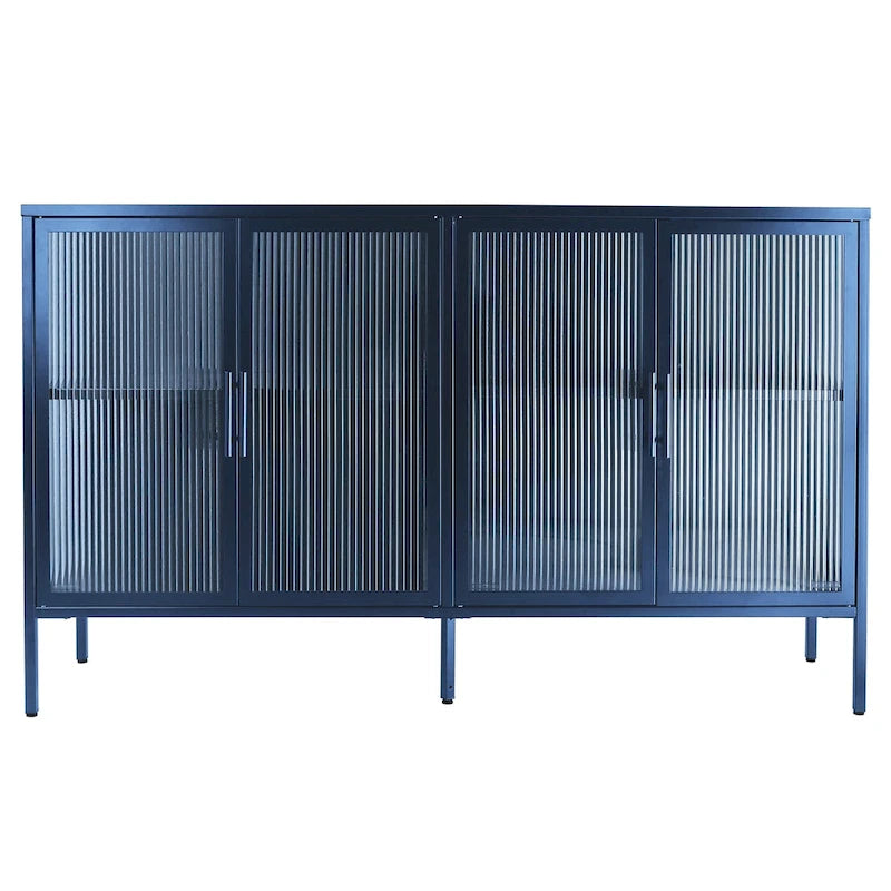 Credenza da cucina a 4 ante in vetro temperato con 4 ante in vetro, ripiano regolabile e piedini antiribaltamento, antipolvere, con vetro scanalato