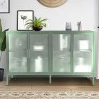 Credenza da cucina a 4 ante in vetro temperato con 4 ante in vetro, ripiano regolabile e piedini antiribaltamento, antipolvere, con vetro scanalato