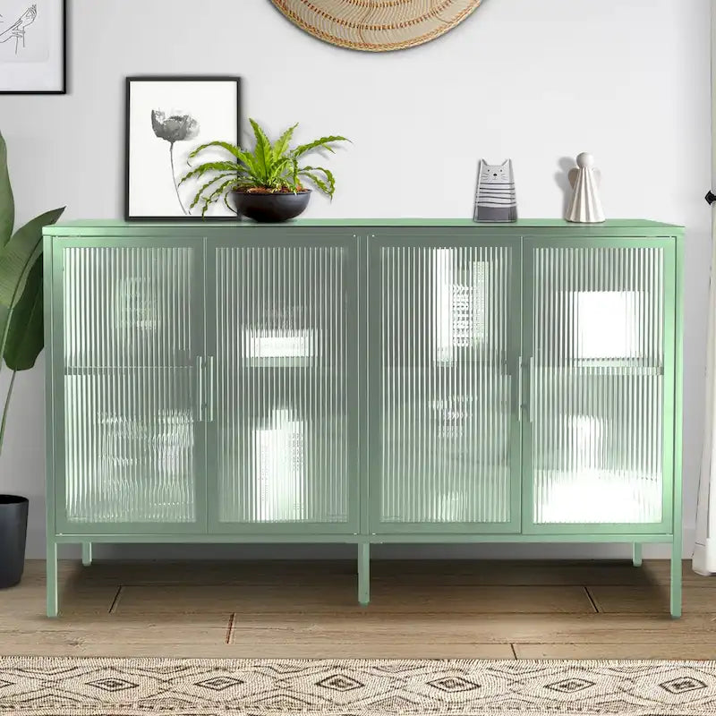 Credenza da cucina a 4 ante in vetro temperato con 4 ante in vetro, ripiano regolabile e piedini antiribaltamento, antipolvere, con vetro scanalato