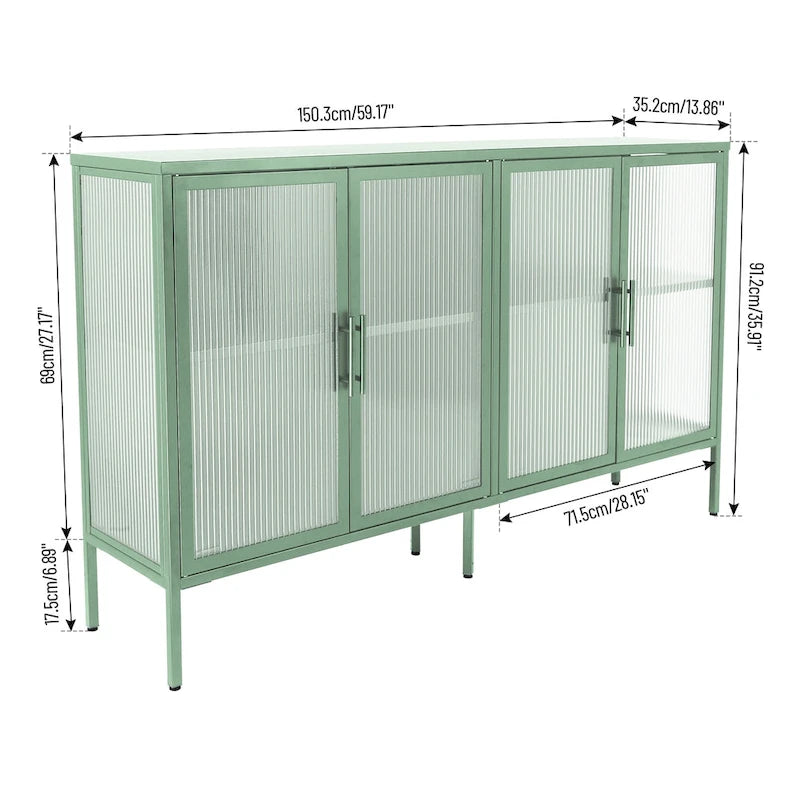 Credenza da cucina a 4 ante in vetro temperato con 4 ante in vetro, ripiano regolabile e piedini antiribaltamento, antipolvere, con vetro scanalato