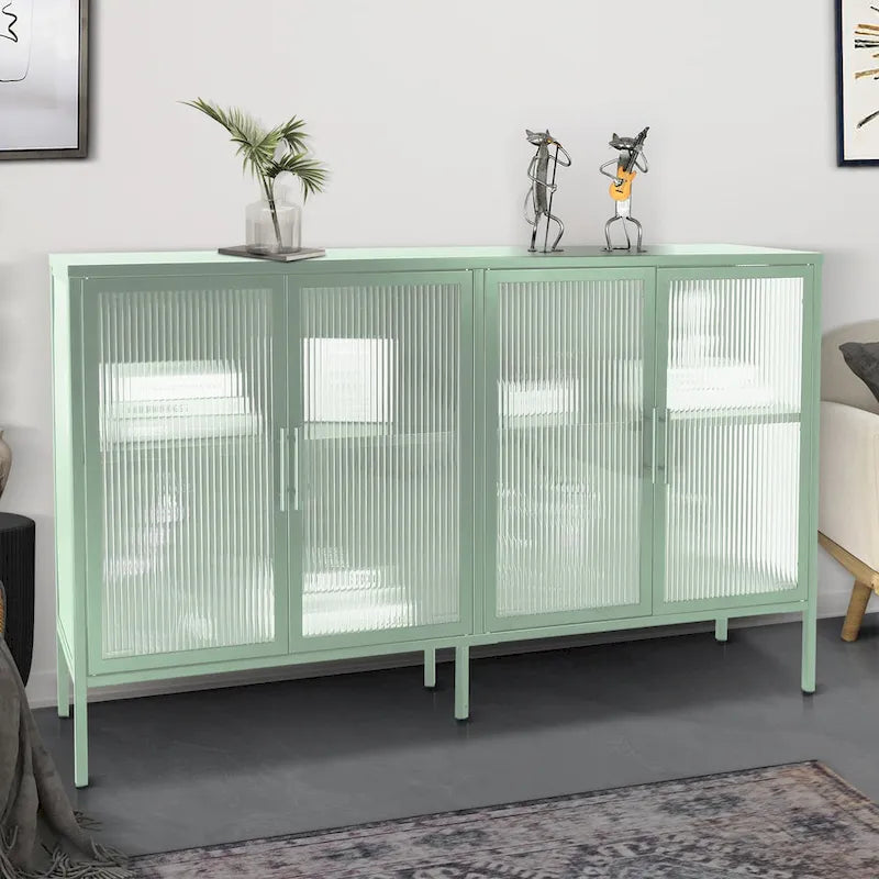 Credenza da cucina a 4 ante in vetro temperato con 4 ante in vetro, ripiano regolabile e piedini antiribaltamento, antipolvere, con vetro scanalato
