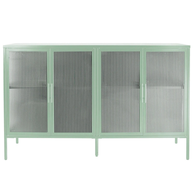 Credenza da cucina a 4 ante in vetro temperato con 4 ante in vetro, ripiano regolabile e piedini antiribaltamento, antipolvere, con vetro scanalato