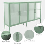 Credenza da cucina a 4 ante in vetro temperato con 4 ante in vetro, ripiano regolabile e piedini antiribaltamento, antipolvere, con vetro scanalato