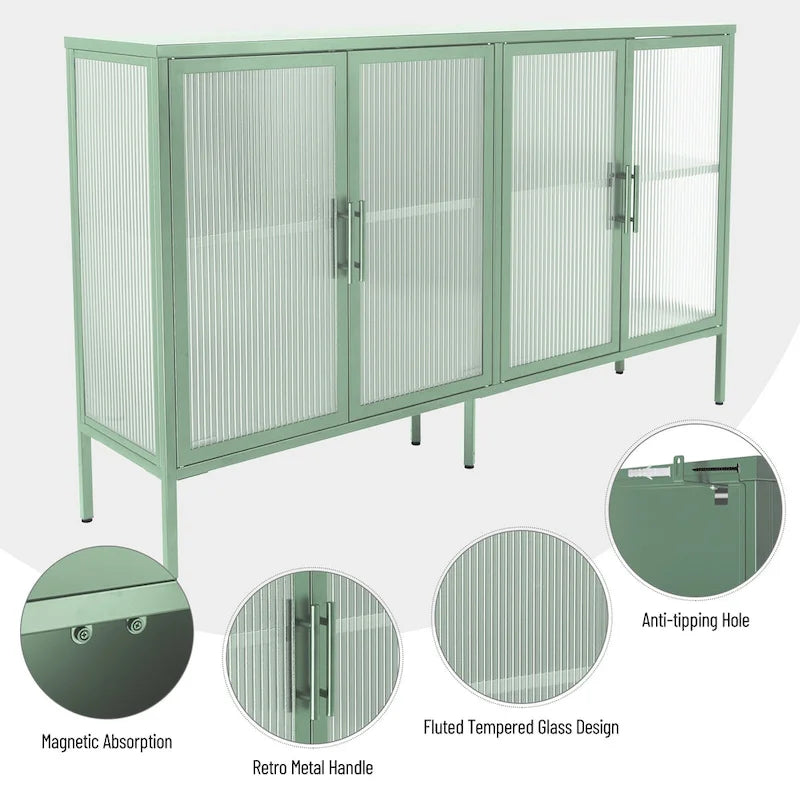 Credenza da cucina a 4 ante in vetro temperato con 4 ante in vetro, ripiano regolabile e piedini antiribaltamento, antipolvere, con vetro scanalato