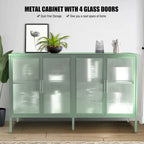 Credenza da cucina a 4 ante in vetro temperato con 4 ante in vetro, ripiano regolabile e piedini antiribaltamento, antipolvere, con vetro scanalato