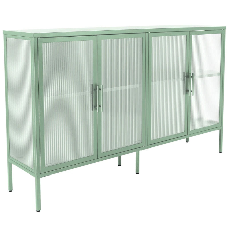 Credenza da cucina a 4 ante in vetro temperato con 4 ante in vetro, ripiano regolabile e piedini antiribaltamento, antipolvere, con vetro scanalato