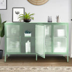 Credenza da cucina a 4 ante in vetro temperato con 4 ante in vetro, ripiano regolabile e piedini antiribaltamento, antipolvere, con vetro scanalato