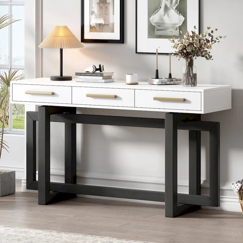 Elegante consolle con tre cassetti, tavolino da ingresso extra lungo per ingresso, corridoio, soggiorno, foyer, corridoio