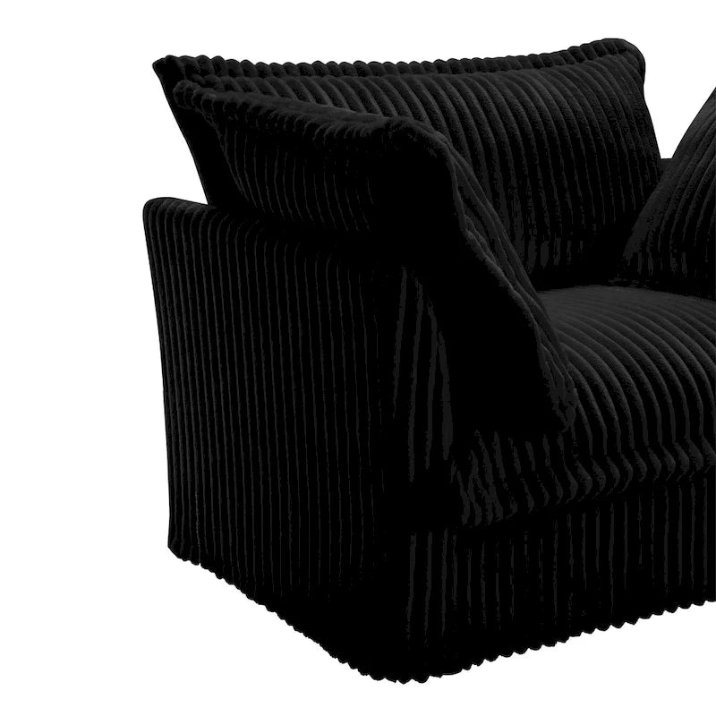 Divano sezionale a 3 posti a L in velluto a coste da 120 pollici con pouf convertibile, fodera rimovibile e cuscini "a nuvola"