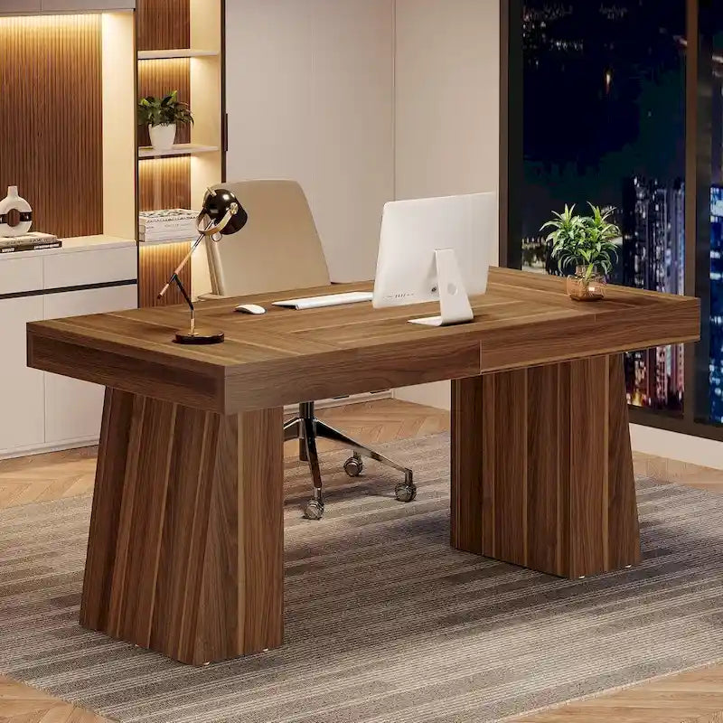 Scrivania direzionale moderna da 55 pollici, scrivania per computer in legno, scrivania per postazione di lavoro aziendale