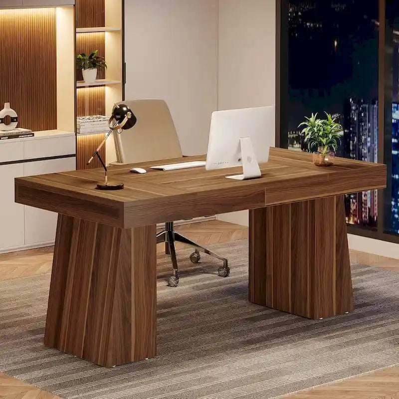 Scrivania direzionale moderna da 55 pollici, scrivania per computer in legno, scrivania per postazione di lavoro aziendale