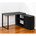 Scrivania angolare per computer in legno grigio con cassetti e base in metallo