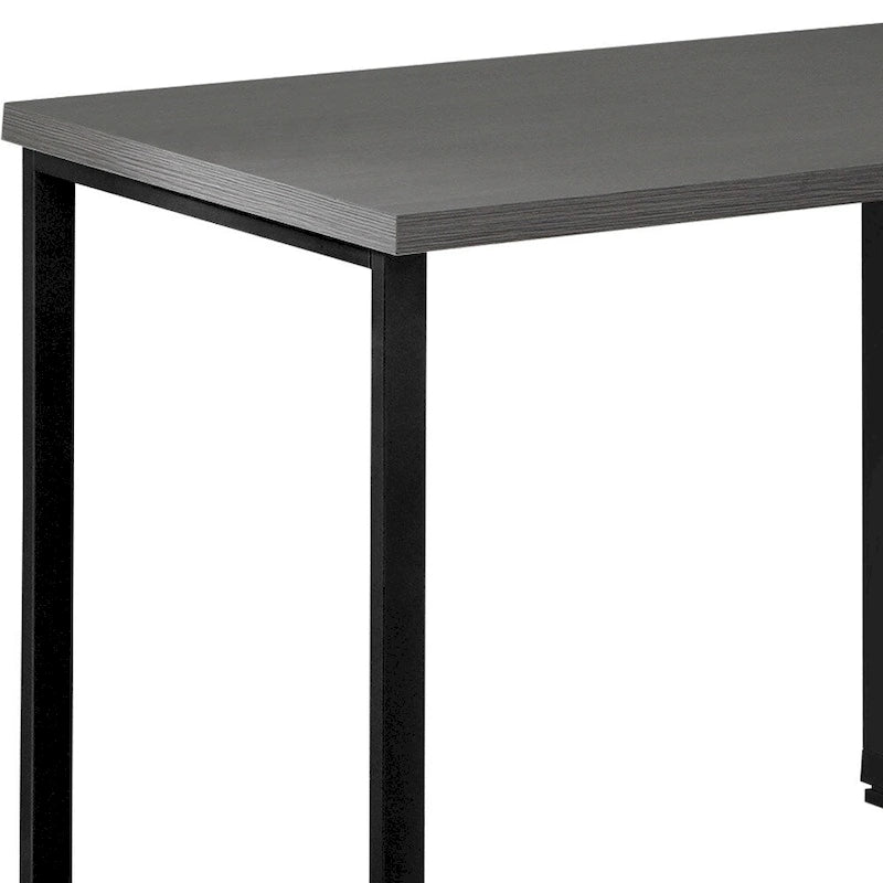 Scrivania angolare per computer in legno grigio con cassetti e base in metallo
