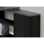 Scrivania angolare per computer in legno grigio con cassetti e base in metallo
