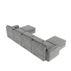 Divano componibile a U trasformabile a 6 posti grigio 115 con pouf, tessuto personalizzabile e braccioli reclinabili