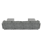 Divano componibile a U trasformabile a 6 posti grigio 115 con pouf, tessuto personalizzabile e braccioli reclinabili
