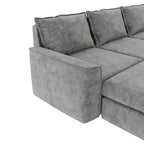 Divano componibile a U trasformabile a 6 posti grigio 115 con pouf, tessuto personalizzabile e braccioli reclinabili