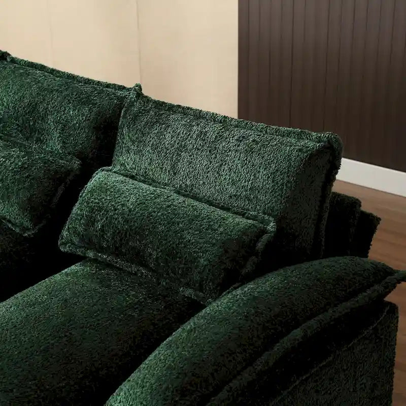 110,63 Divano componibile moderno a U a 4 posti in ciniglia con doppio cuscino, 2 chaise longue e schiuma ad alta densità