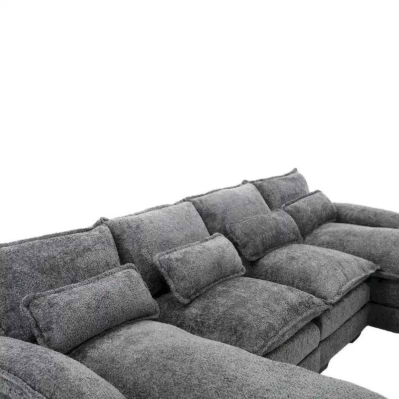 110,63 Divano componibile moderno a U a 4 posti in ciniglia con doppio cuscino, 2 chaise longue e schiuma ad alta densità