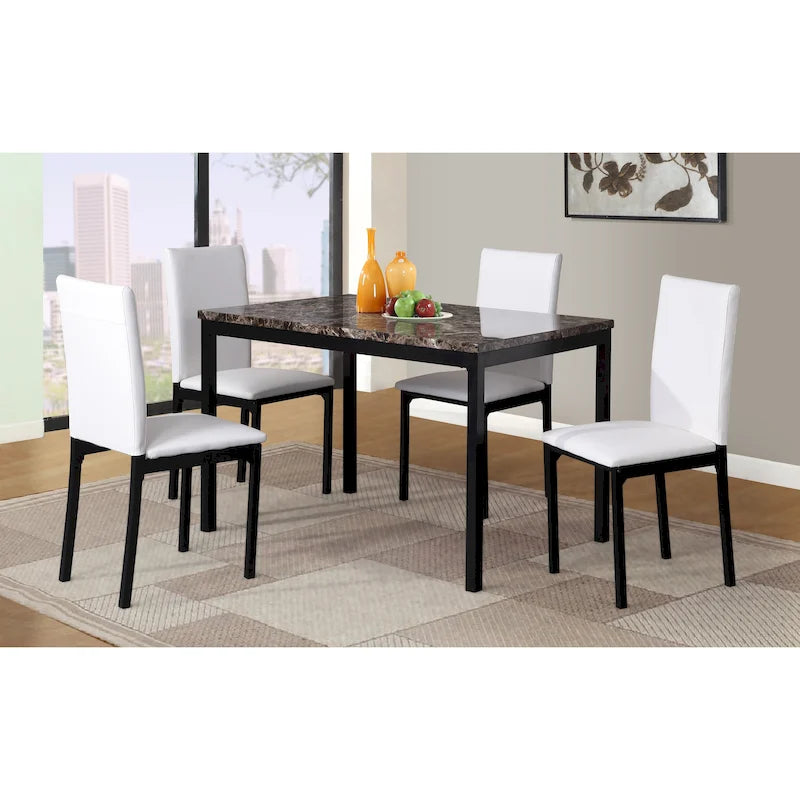Set da pranzo moderno a 5 pezzi con tavolo rettangolare e 4 sedie imbottite con schienale alto