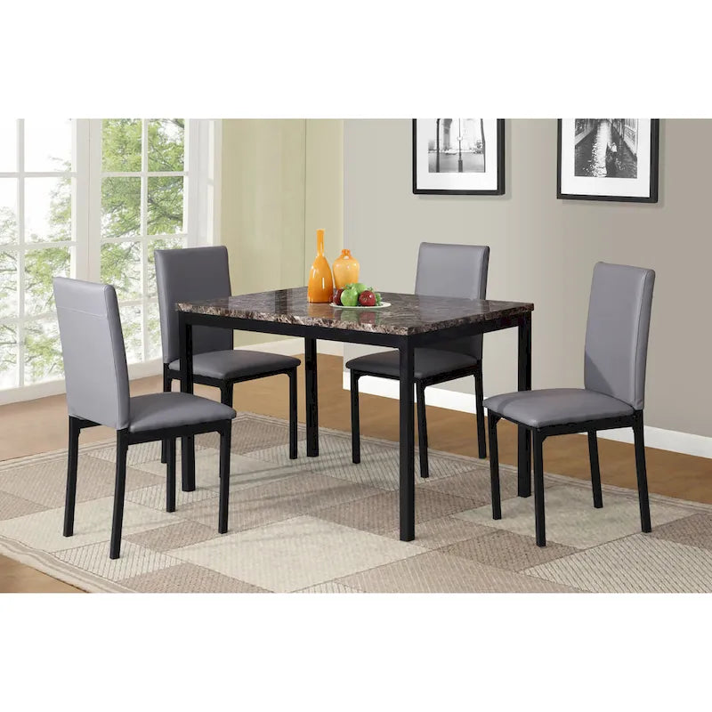 Set da pranzo moderno a 5 pezzi con tavolo rettangolare e 4 sedie imbottite con schienale alto
