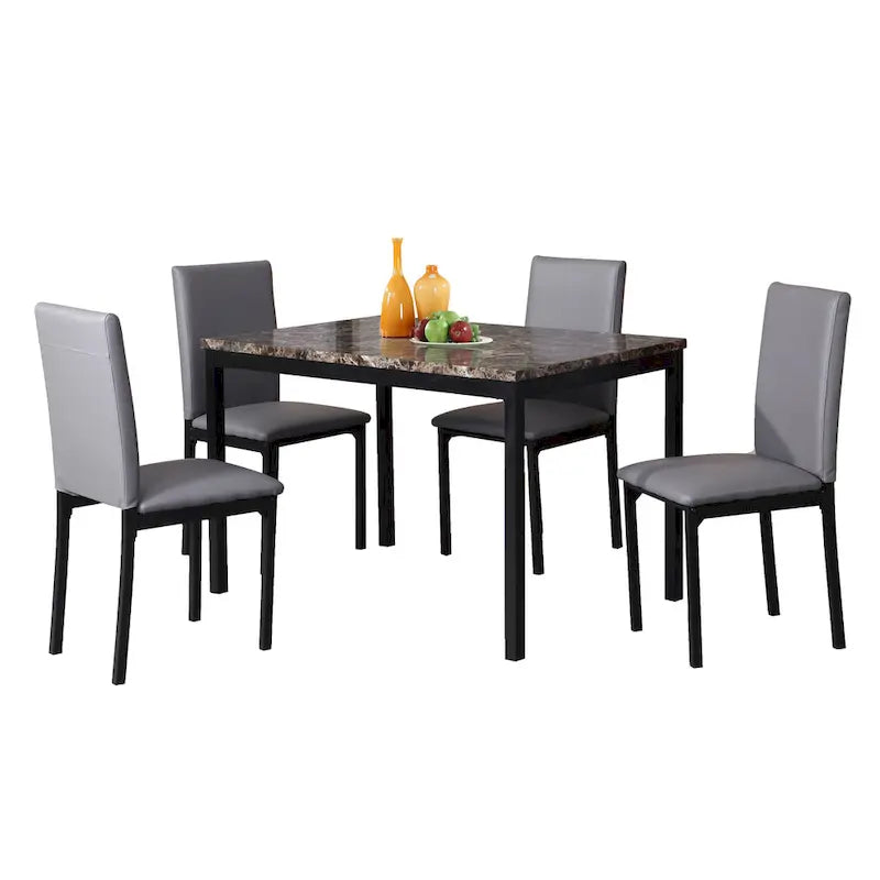 Set da pranzo moderno a 5 pezzi con tavolo rettangolare e 4 sedie imbottite con schienale alto