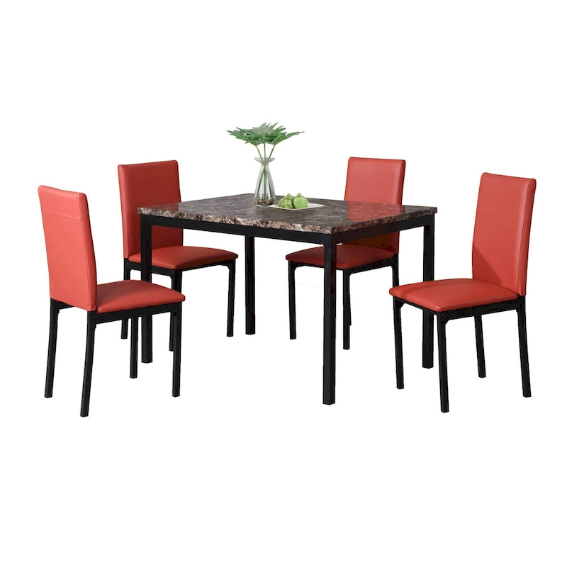 Set da pranzo moderno a 5 pezzi con tavolo rettangolare e 4 sedie imbottite con schienale alto