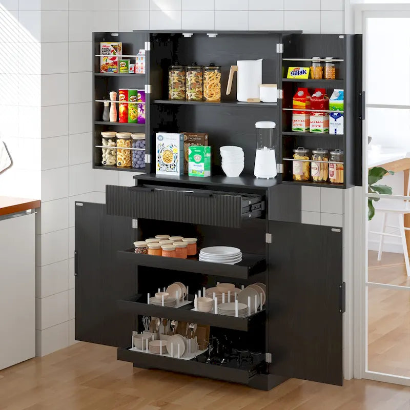 Dispensa da cucina alta 183 cm con 3 cassetti per tastiera, armadio indipendente con 6 ripiani regolabili e armadietto di stoccaggio