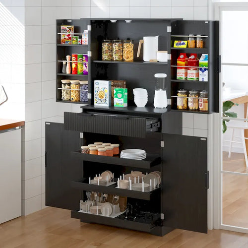 Dispensa da cucina alta 183 cm con 3 cassetti per tastiera, armadio indipendente con 6 ripiani regolabili e armadietto di stoccaggio