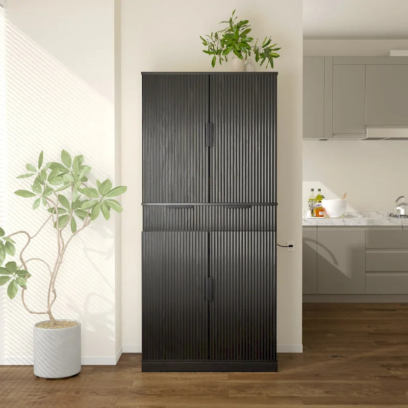 Dispensa da cucina alta 183 cm con 3 cassetti per tastiera, armadio indipendente con 6 ripiani regolabili e armadietto di stoccaggio