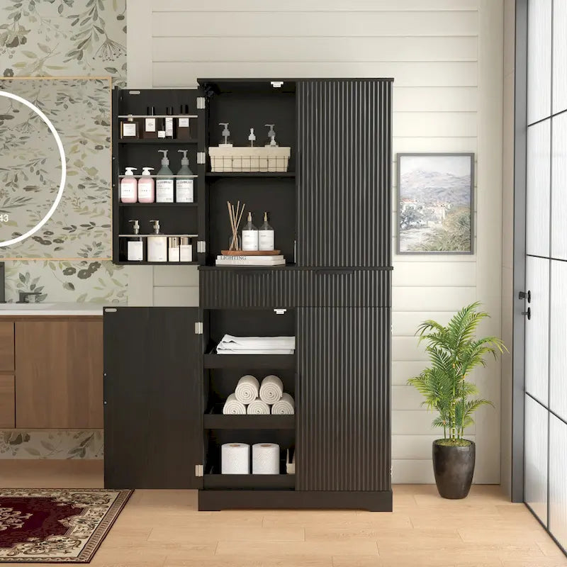 Dispensa da cucina alta 183 cm con 3 cassetti per tastiera, armadio indipendente con 6 ripiani regolabili e armadietto di stoccaggio