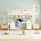 Letto a soppalco con scrivania, armadietti