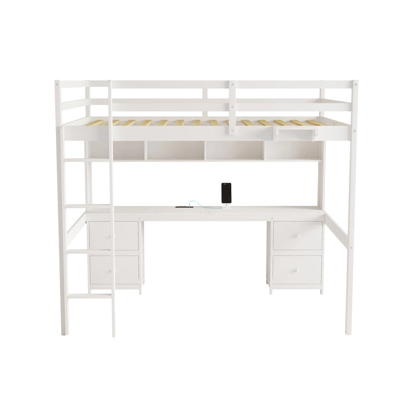 Letto a soppalco con scrivania, armadietti