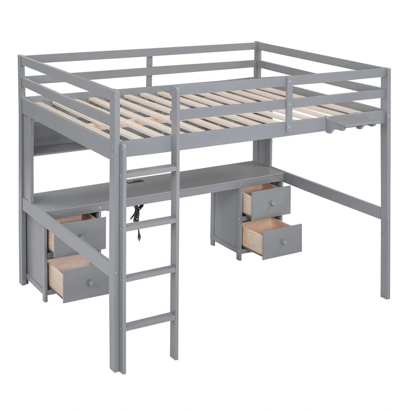 Letto a soppalco con scrivania, armadietti