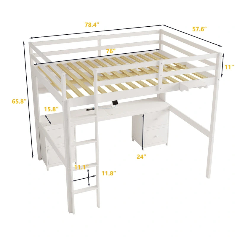 Letto a soppalco con scrivania, armadietti