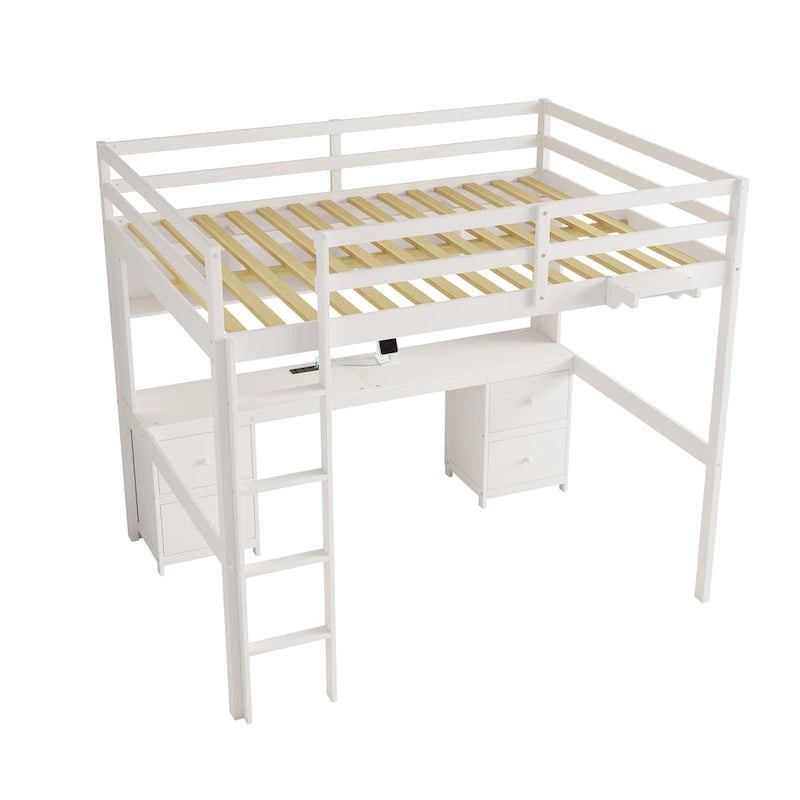 Letto a soppalco con scrivania, armadietti