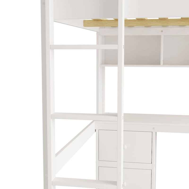 Letto a soppalco con scrivania, armadietti