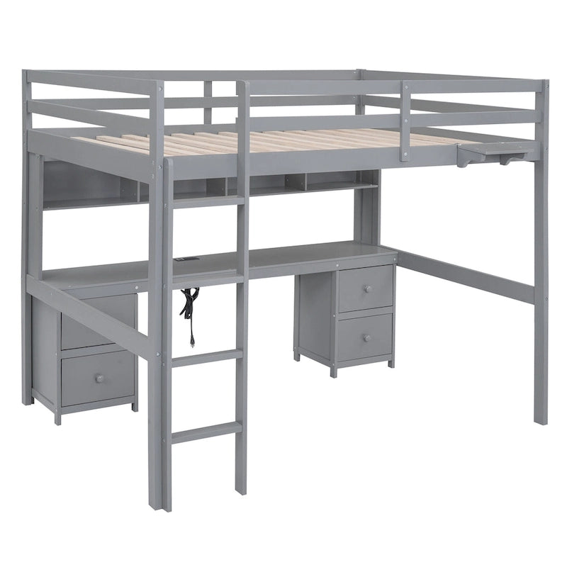 Letto a soppalco con scrivania, armadietti