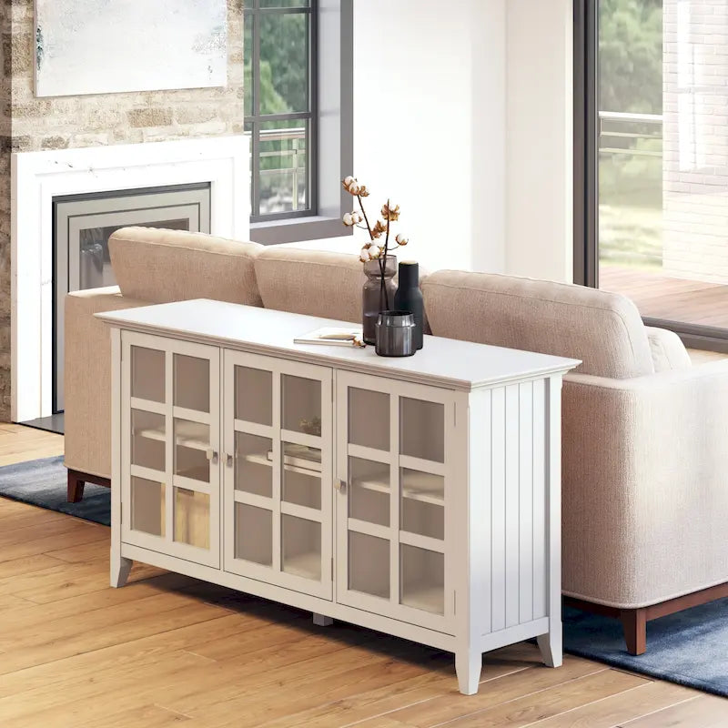 Credenza di transizione in LEGNO MASSELLO, larga 157 cm, con ampi vani - 157 l x 45 p x 86 h cm